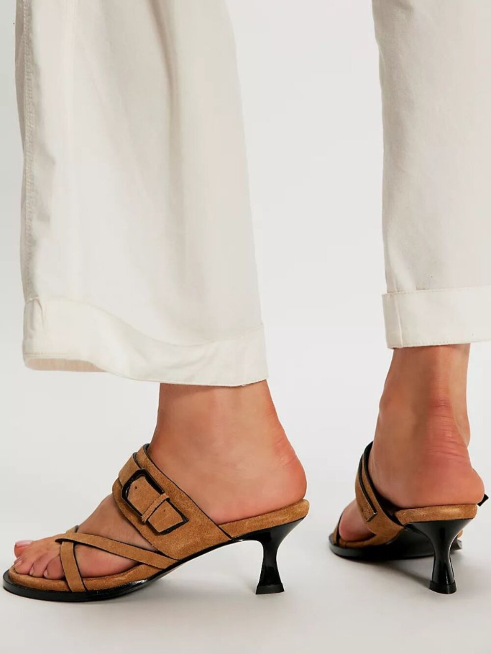 🆕 FREE PEOPLE Belted Heeled Sandals / Driftwood Tan Suede